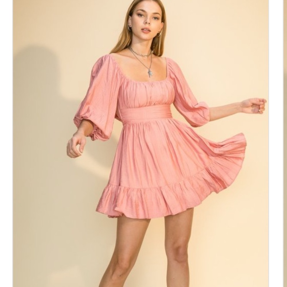 hyfve ballon sleeve red flowy mini dress Large